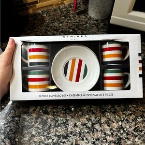 New in box. 8 piece espresso set in HBC stripes